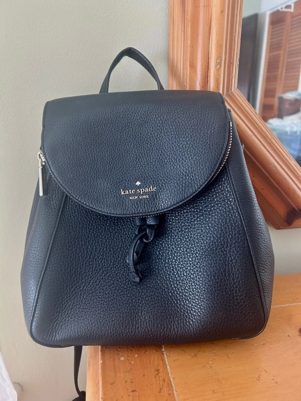 Kate Spade New York Lizzie Medium Flap Backpack - Black Saffiano Leather